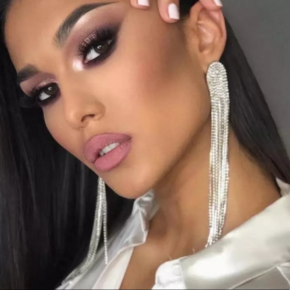 Rhinestone Long Dangling Earrings - image 1